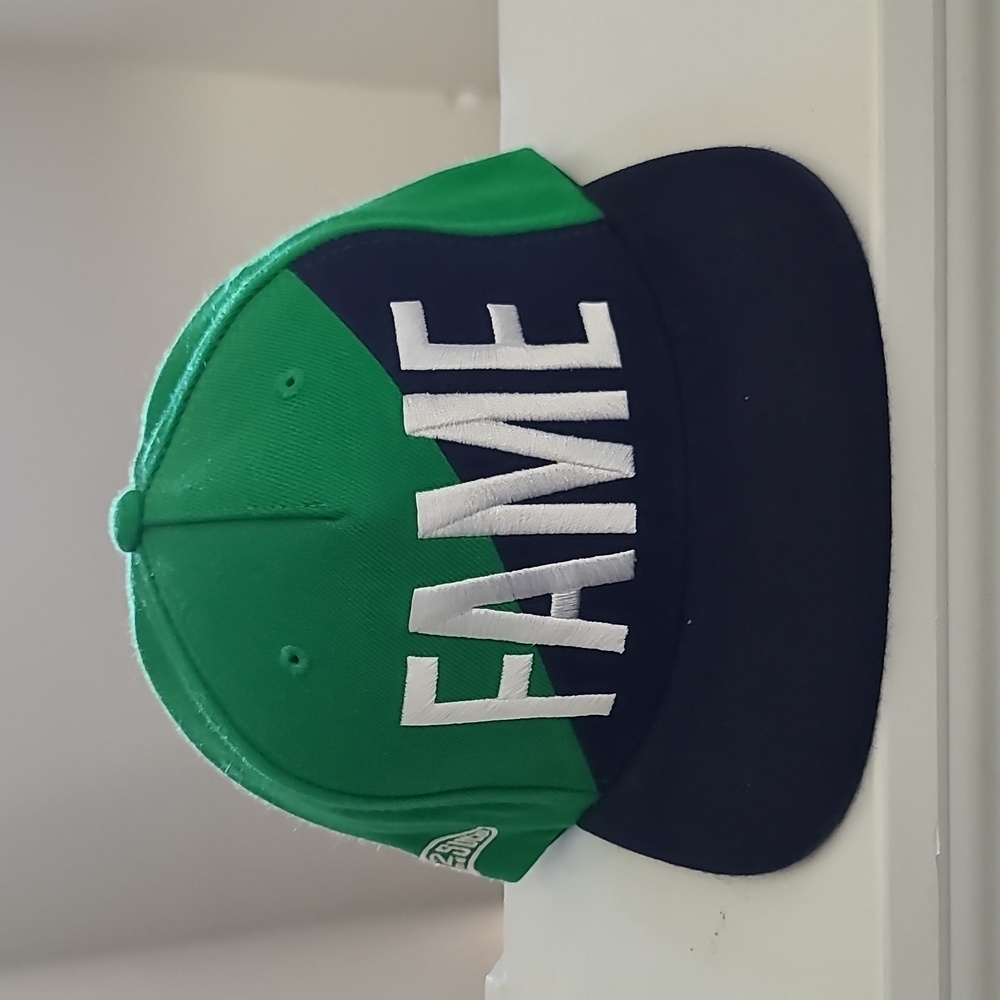 HALL OF FAME brand, Green and blue snap back hat.